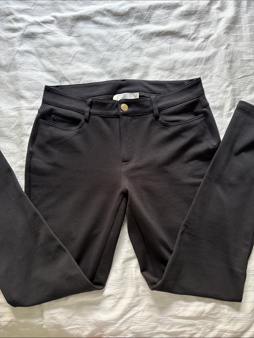 MICHAEL Michael Kors Black Ponte Pants with Gold Button